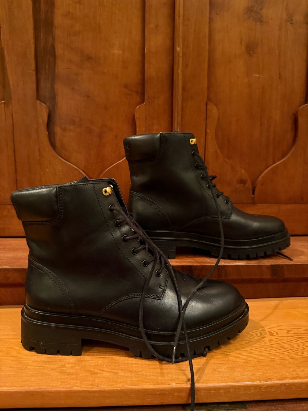 Lauren Ralph Lauren Carlee Black Leather Combat Boots Women’s Size 8